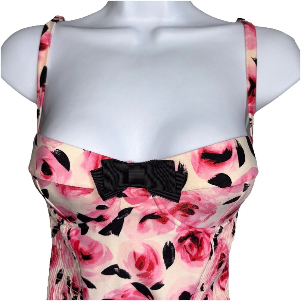 Kate Spade Pink Floral One Piece Swimsuit Bay of Roses Size XS Smocked Stretch - Picture 13 of 16